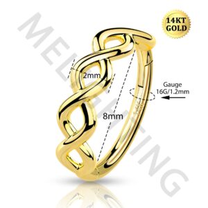 Melighting Gold Helix Earrings Twist Nose Rings Hoop 14K Solid Daith Piercing 16G Septum Rings Tragus Cartilage Earrings Clicker Piercing Jewelry