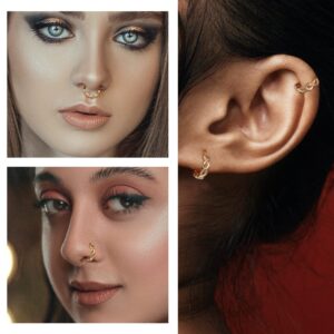 Melighting Gold Helix Earrings Twist Nose Rings Hoop 14K Solid Daith Piercing 16G Septum Rings Tragus Cartilage Earrings Clicker Piercing Jewelry