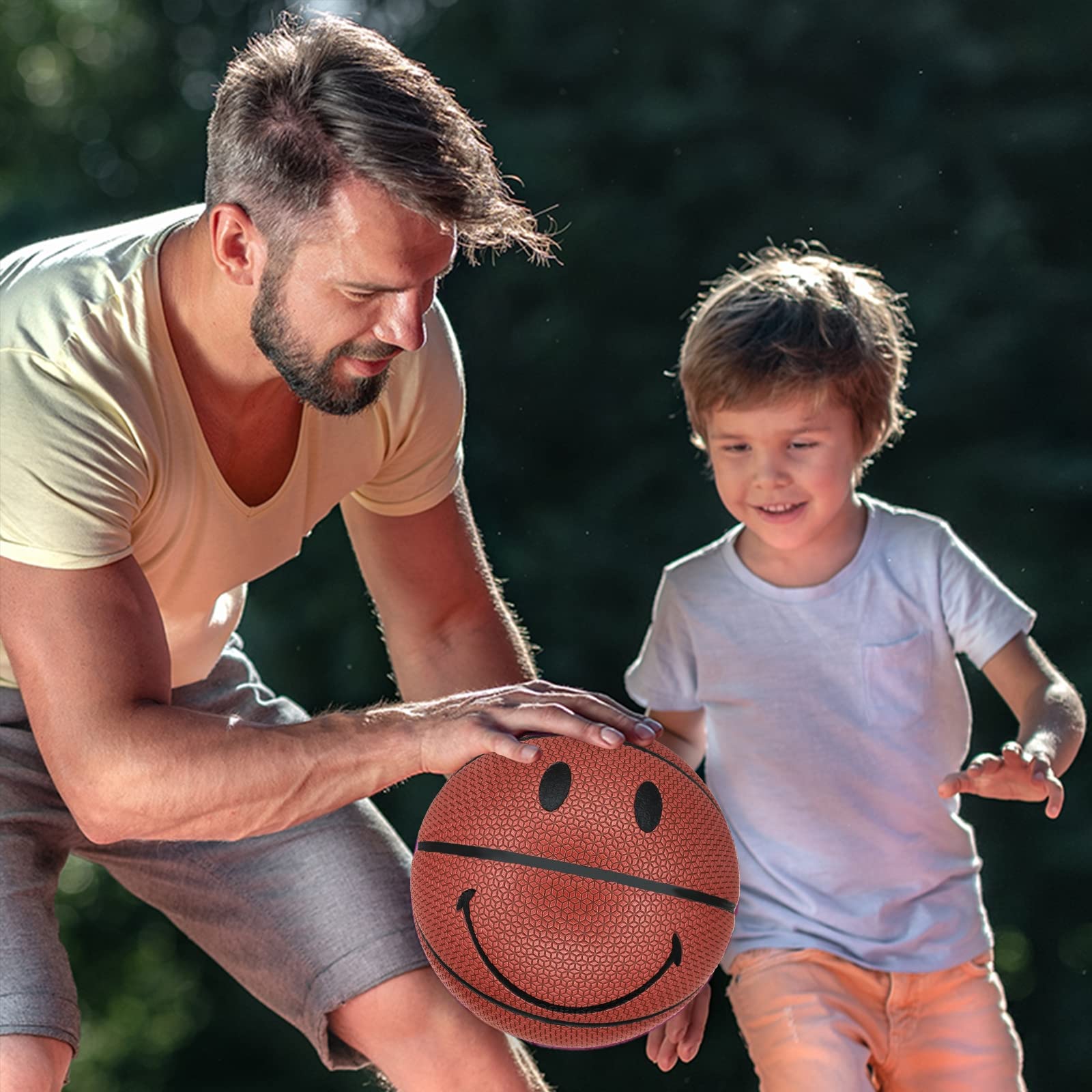 MINDCOLLISION Smiling Face Basketballs, Moisture-Absorbing and Wear-Resistant Soft Pu Leather, Good Grip, Suitable for Indoor and Outdoor Training and Competition,Red Brown,No. 7