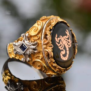 Men's Sterling Silver Ring - Gold Plated Ring - Signet Ring (Scorpion)