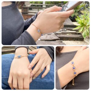 QUPIVA 4 Pack Evil Eye Bracelets Pack for Women 14K Gold Plated Blue Evil Eye String Protection Bracelet Aesthetic Jewelry