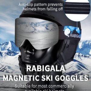 RABIGALA Ski Goggles with Detachable Lens, Frameless Magnetic Interchangeable Lens Anti-Fog 100% UV Protection Snowboard Snow Goggles (silver/silver)