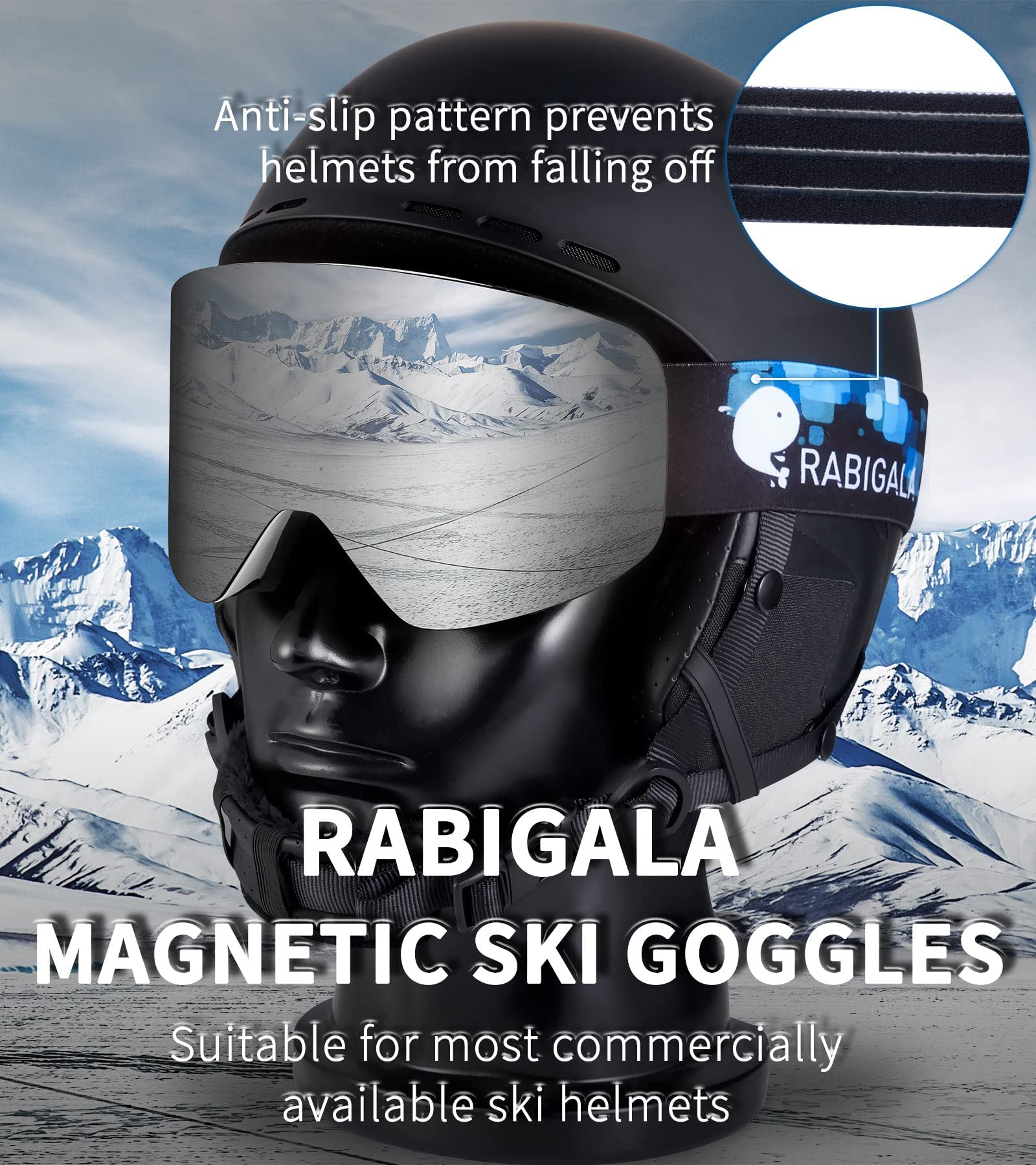 RABIGALA Ski Goggles with Detachable Lens, Frameless Magnetic Interchangeable Lens Anti-Fog 100% UV Protection Snowboard Snow Goggles (silver/silver)