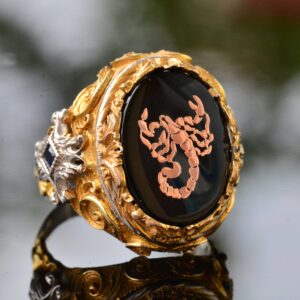 Men's Sterling Silver Ring - Gold Plated Ring - Signet Ring (Scorpion)