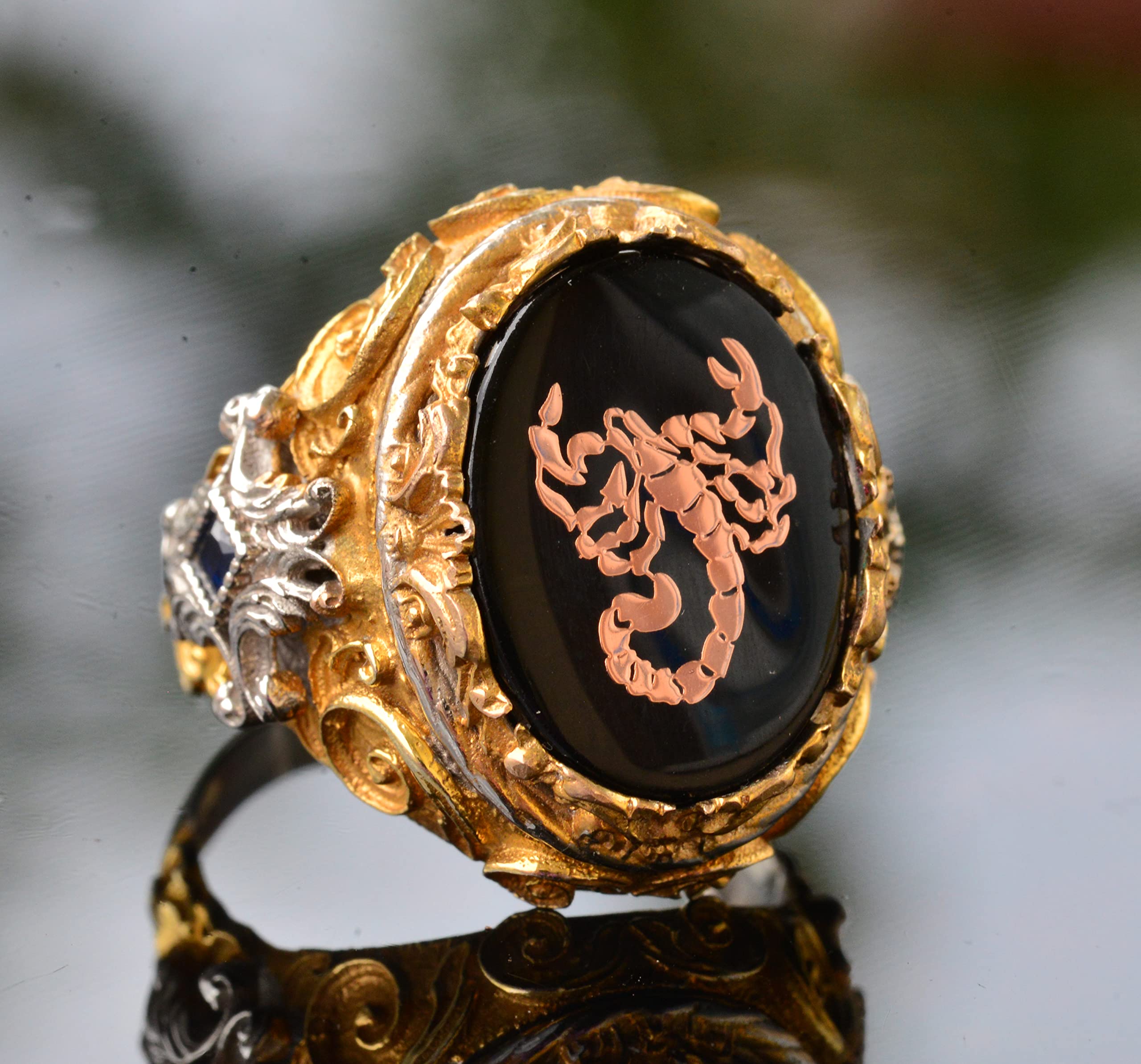 Men's Sterling Silver Ring - Gold Plated Ring - Signet Ring (Scorpion)