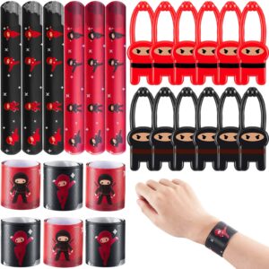 24 Pcs Ninjas Party Favors Include 12 Warrior Slap Bracelets 12 Stretchy Flying Ninjas Fun Interactive Slap Bracelet Elastic Finger Ninjas Funny Toys for Christmas Ninjas Theme Birthday Party Supplies