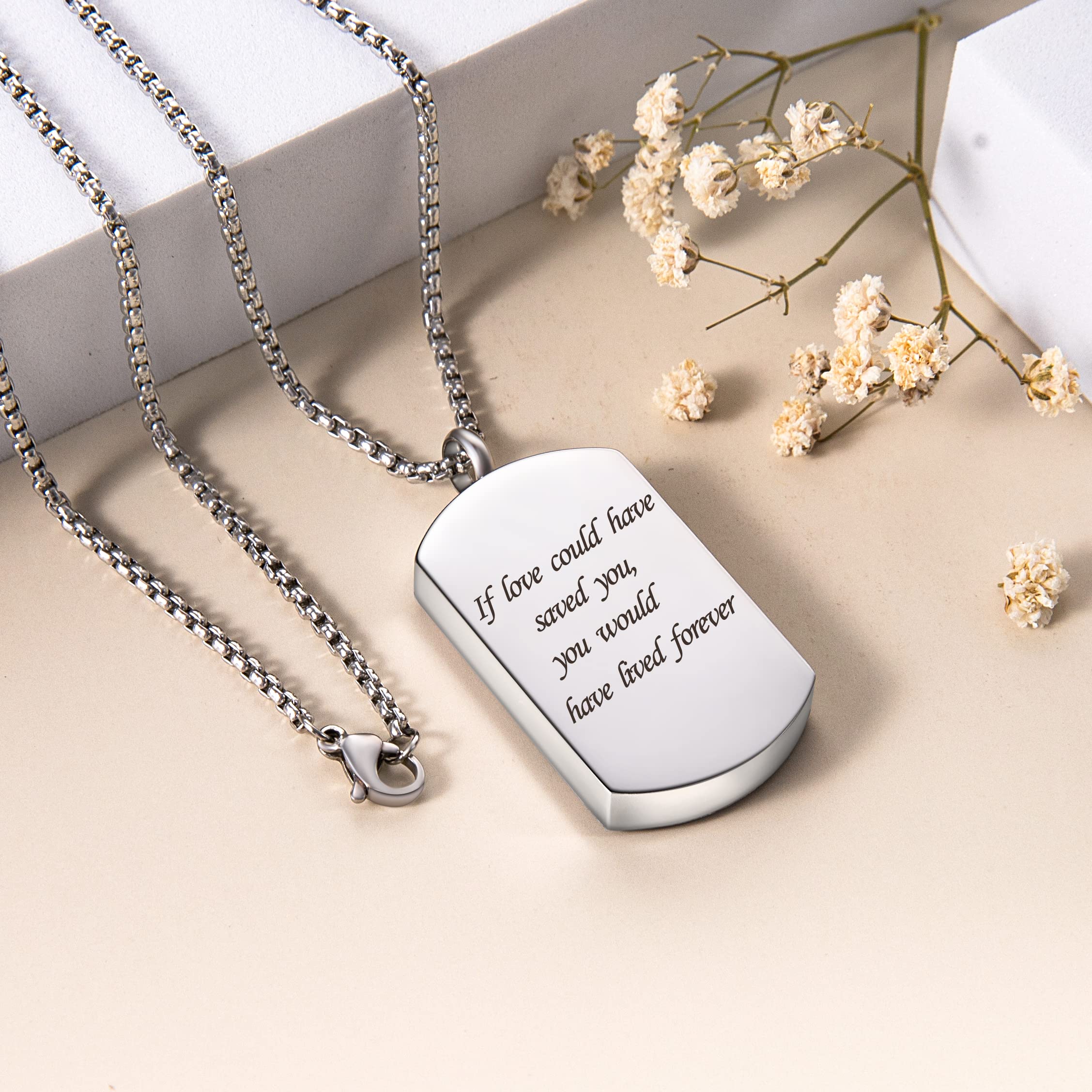 Fanery Sue Urn Necklace for Human Ashes,Personalized Urn Necklace for Ashes with Picture Inside, Cremation Urn Jewelry Ashes Keepsake Necklace for Women & Men (Silver Classic)