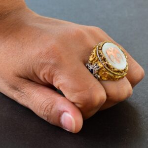 Men's Sterling Silver Ring - Pearl Stone - Signet Ring (Double Headed Eagle)