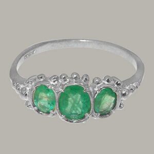 LetsBuyGold 18k White Gold Real Natural Emerald Womens Statement Ring - Size 8