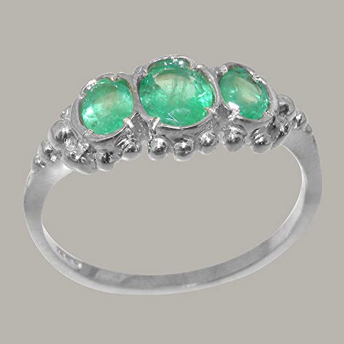 LetsBuyGold 18k White Gold Real Natural Emerald Womens Statement Ring - Size 8