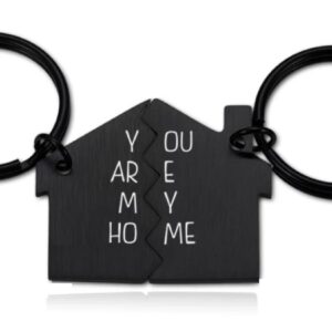 Couples Keychain 2 pcs You Are My Home Keyring for Couples Girlfriend Boyfriend Friend gift (Black(Home))