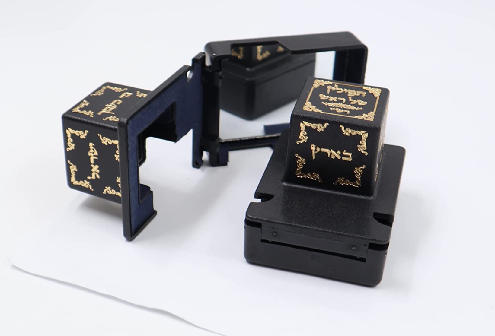 Ataret Judaica decorative plastic tefillin boxes, head and hand set for the right, Rashi (Shidlech) (size 34, black)