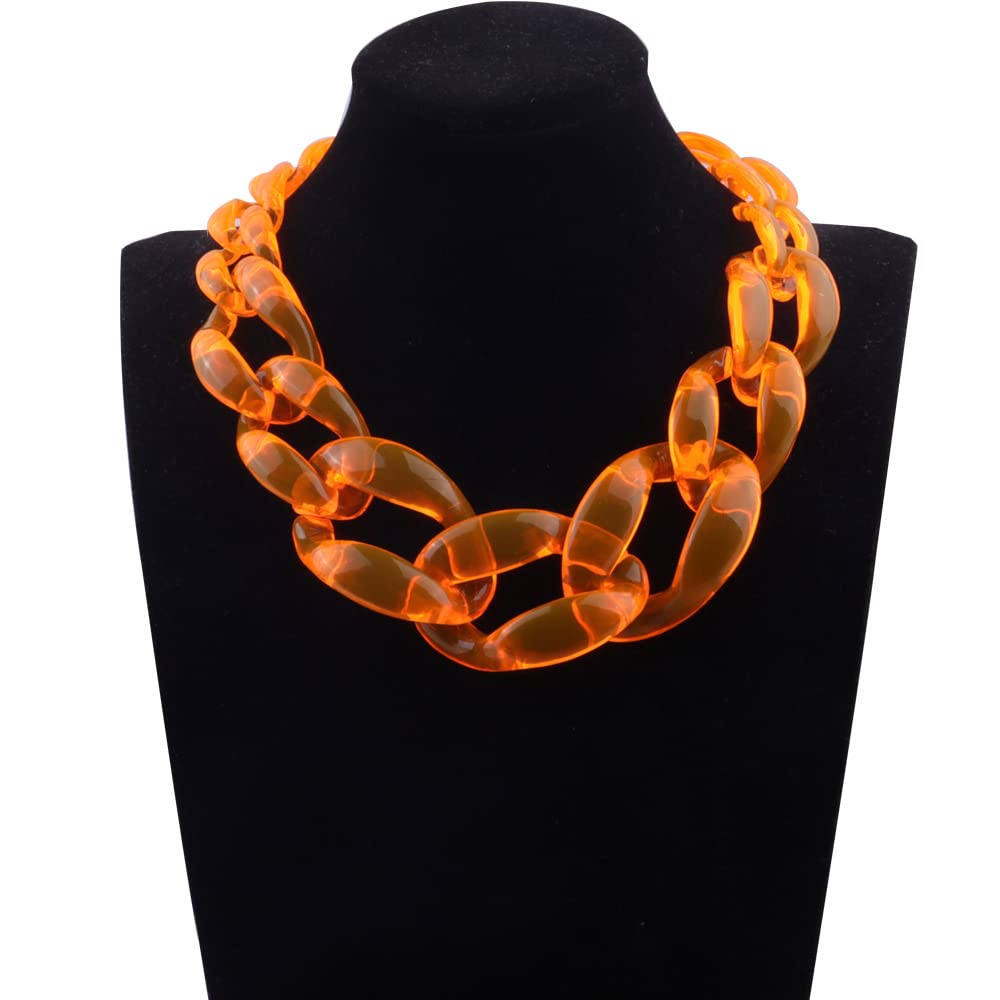 Wiwpar Acrylic Choker Necklace Statement Chunky Fashion Acrylic Necklace Colorful for Women Girls (Orange)