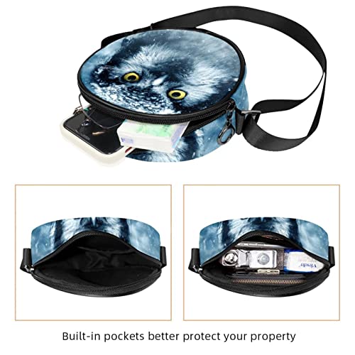 Nature Owl Bird Winter Snow Crossbody Bag for Women Teen Girls Round Canvas Shoulder Bag Purse Tote Handbag Bag