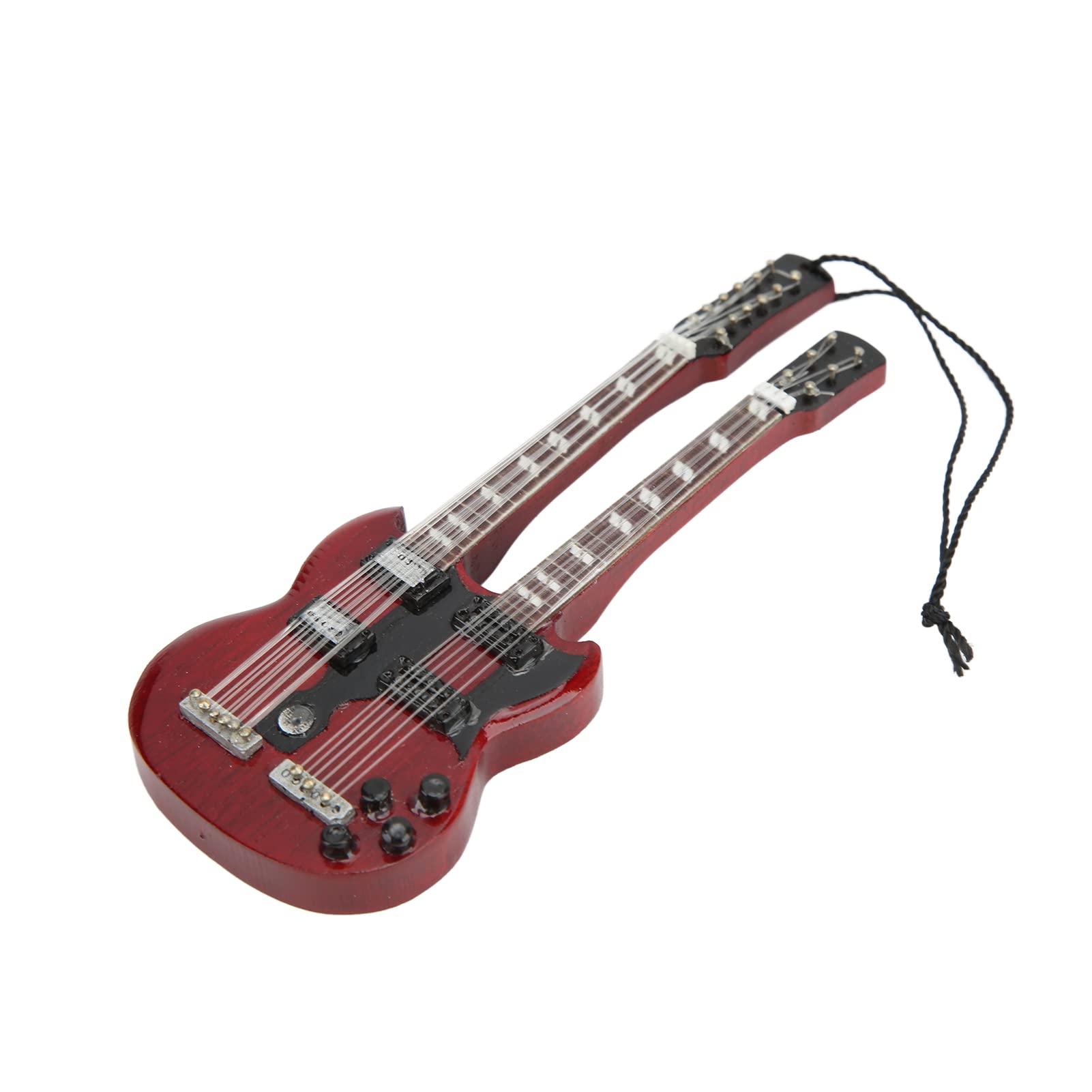 HEEPDD Miniature Guitar Model, Double Neck Bass Guitar Pendant Mini Wooden Guitar Ornament for Home Display Decoration