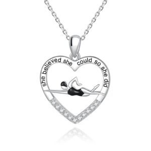 jxjl swimming pendant necklace for swimmer athletes s925 sterling silver inspirational gift jewelry for swimming lovers woman