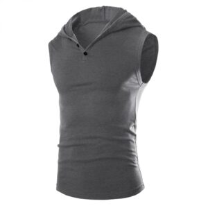 Realdo Mens Casual Button Hooded Tank Tops Sleeveless Gym Hoodie Cool and Breathable Cut Off Top Summer Muscle Vests Gray