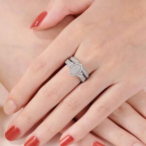 SHELOVES Marquise Shape Vintage Engagement Wedding Rings Set White Round CZ 925 Sterling Silver Sz 8