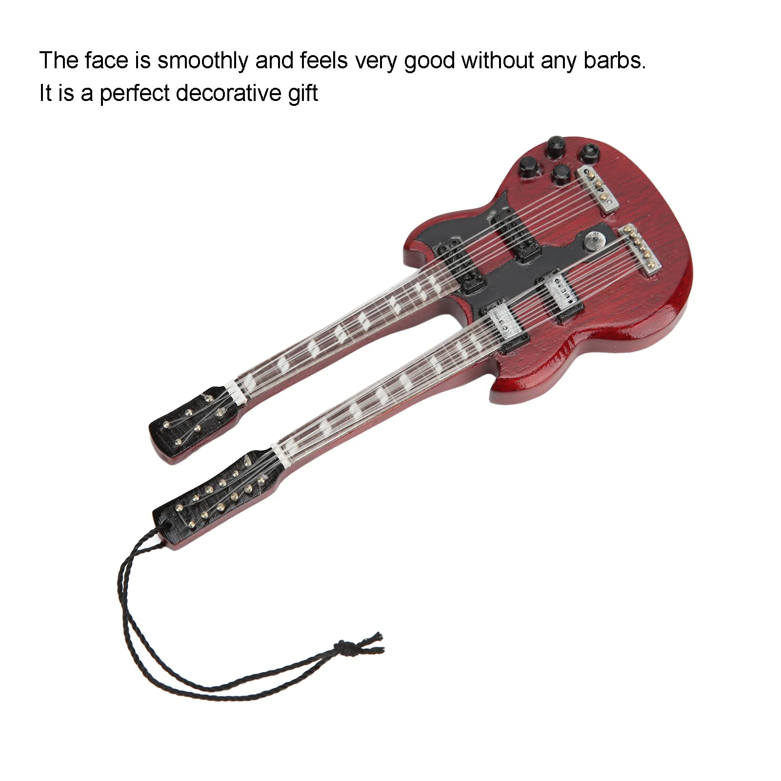 HEEPDD Miniature Guitar Model, Double Neck Bass Guitar Pendant Mini Wooden Guitar Ornament for Home Display Decoration