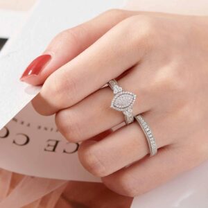 SHELOVES Marquise Shape Vintage Engagement Wedding Rings Set White Round CZ 925 Sterling Silver Sz 8