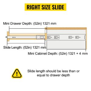 VEVOR Drawer Slides with Lock, 1 Pair 52 inch, Industrial Drawer Slides up to 500 lbs Capacity, 3-Fold Full Extension, Ball Bearing Lock-in & Lock-Out, Side Mount