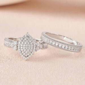 SHELOVES Marquise Shape Vintage Engagement Wedding Rings Set White Round CZ 925 Sterling Silver Sz 8