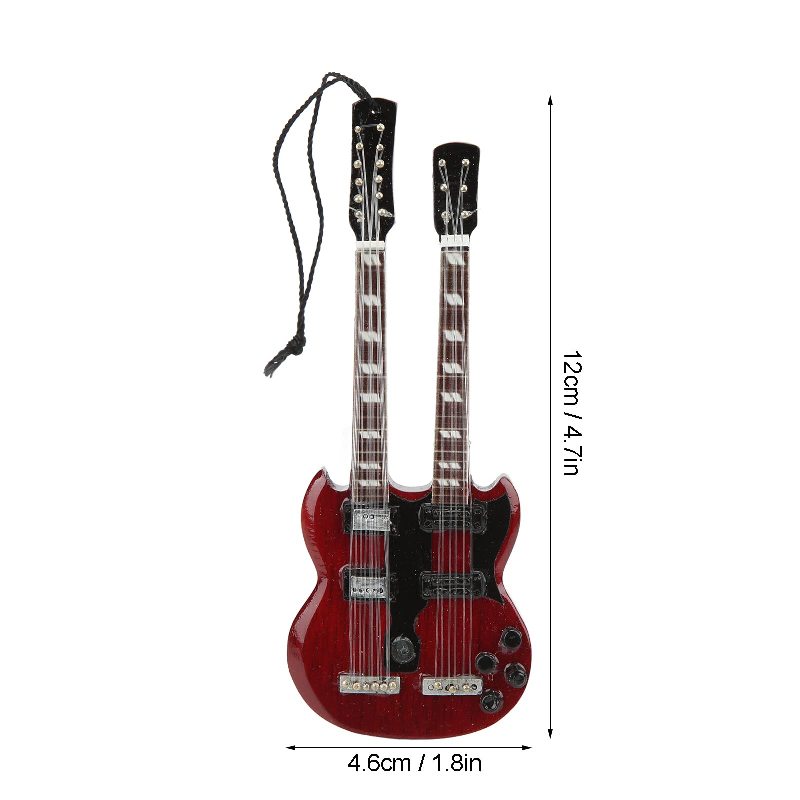 HEEPDD Miniature Guitar Model, Double Neck Bass Guitar Pendant Mini Wooden Guitar Ornament for Home Display Decoration