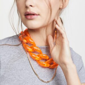 wiwpar acrylic choker necklace statement chunky fashion acrylic necklace colorful for women girls (orange)