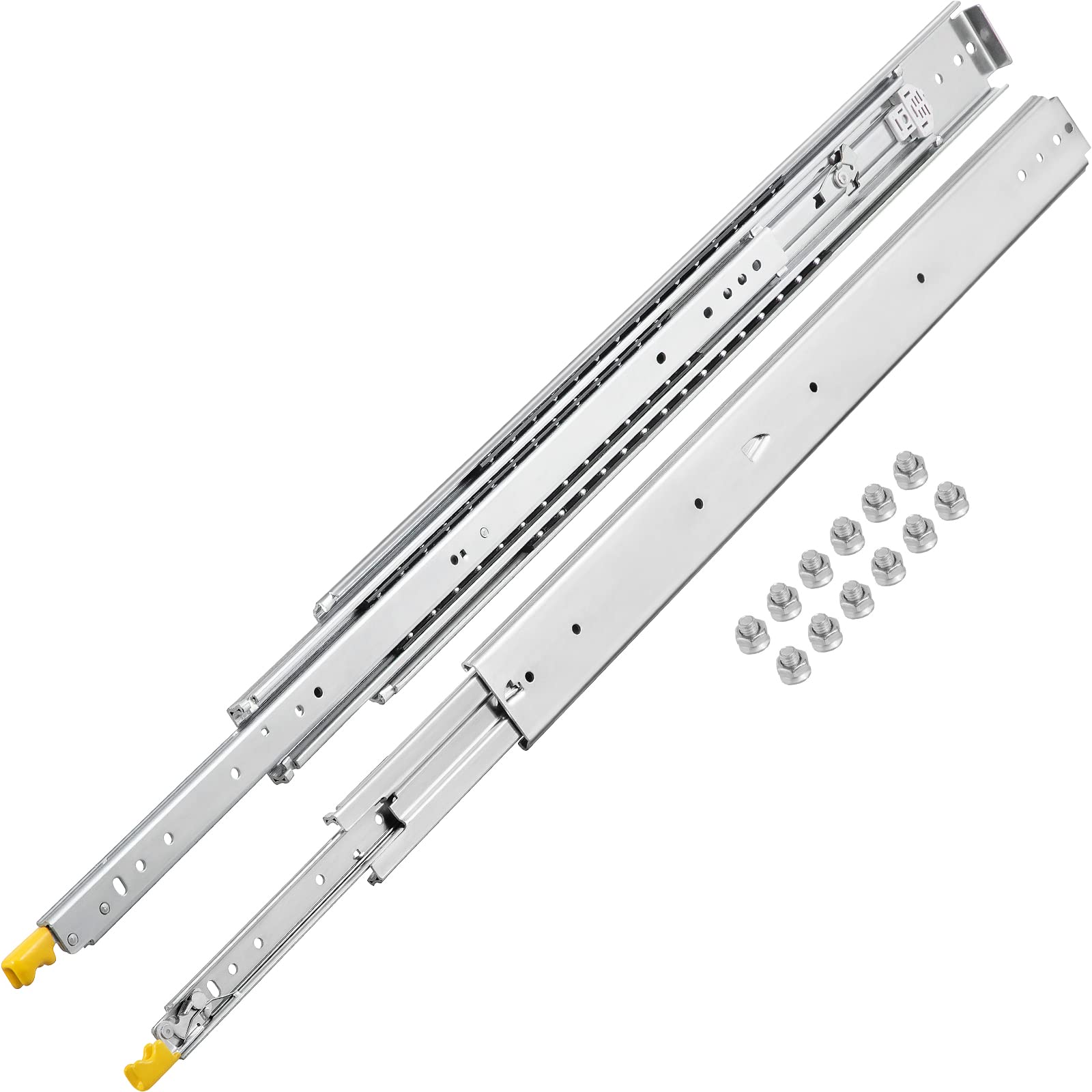 VEVOR Drawer Slides with Lock, 1 Pair 52 inch, Industrial Drawer Slides up to 500 lbs Capacity, 3-Fold Full Extension, Ball Bearing Lock-in & Lock-Out, Side Mount