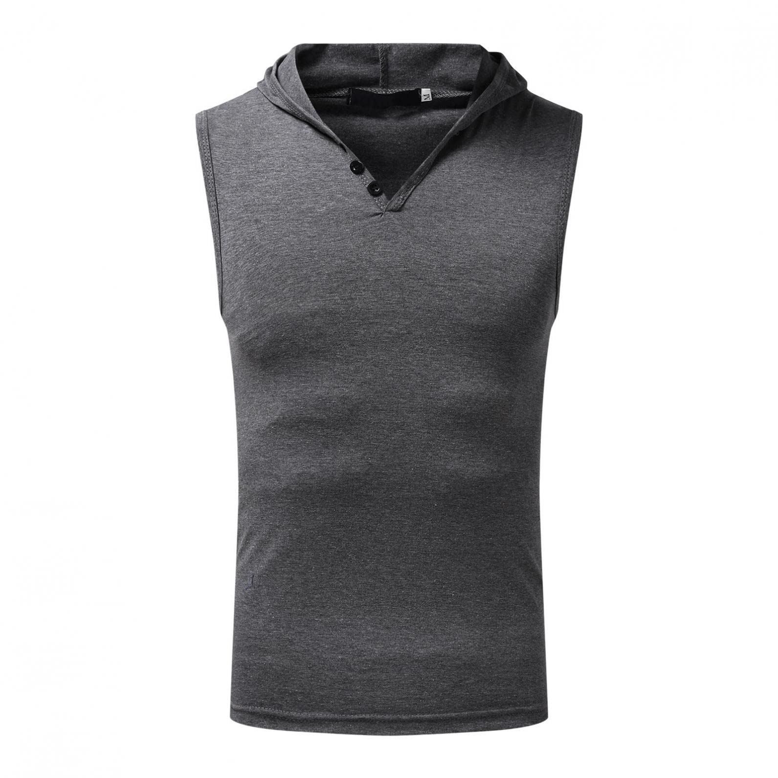 Realdo Mens Casual Button Hooded Tank Tops Sleeveless Gym Hoodie Cool and Breathable Cut Off Top Summer Muscle Vests Gray