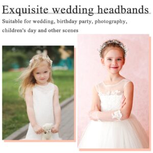 Wedding Flower Girl Headband 2 Pieces Vine Rhinestone Faux Pearl Hair Piece Wedding Headpiece for Bride Beads Crystal Headpiece Silver Bridal Hair Accessories for Girls Brides Communion Party Prom