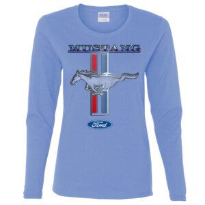 ford mustang logo official licensed womens long sleeves, carolina blue, x-large