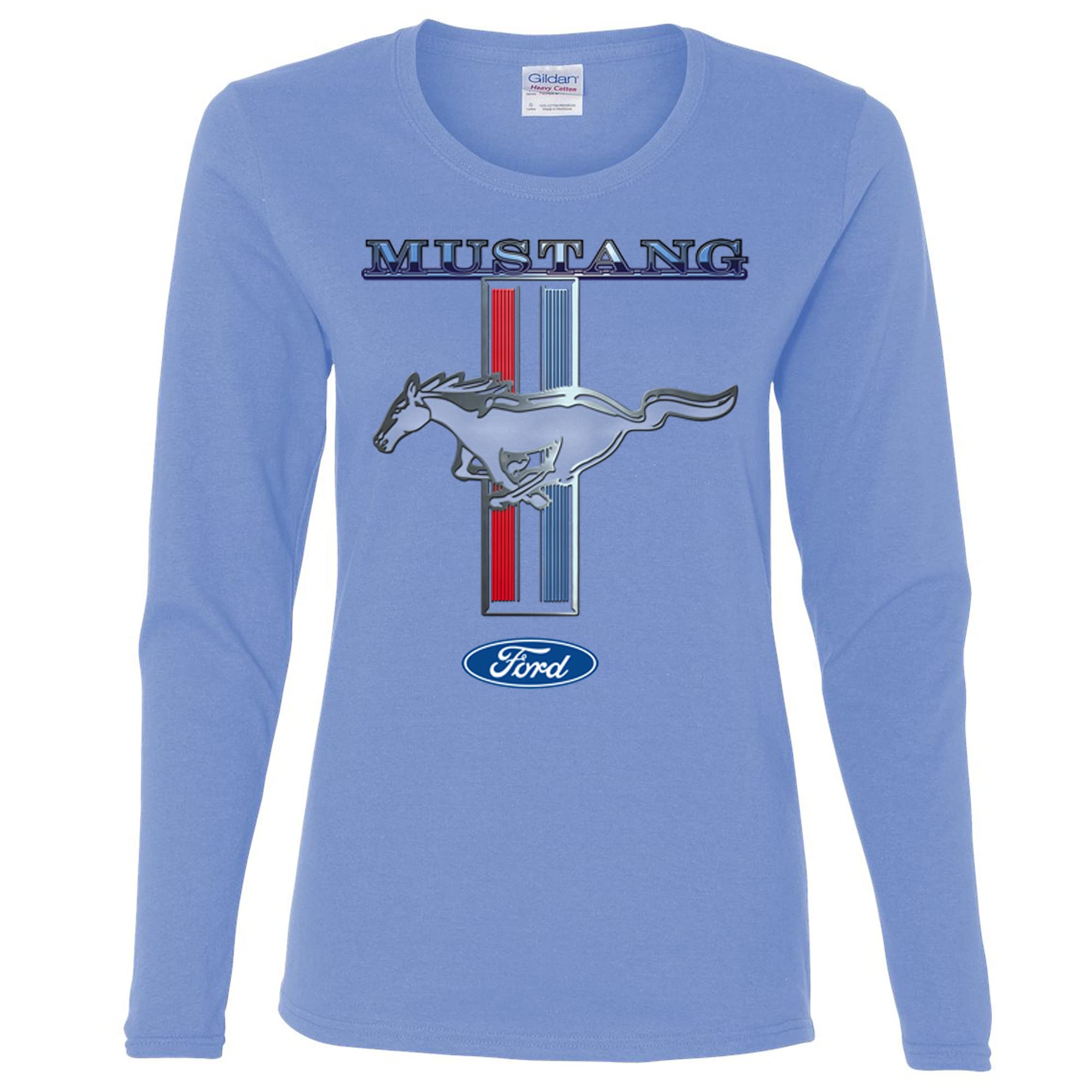 Ford Mustang Logo Official Licensed Womens Long Sleeves, Carolina Blue, X-Large