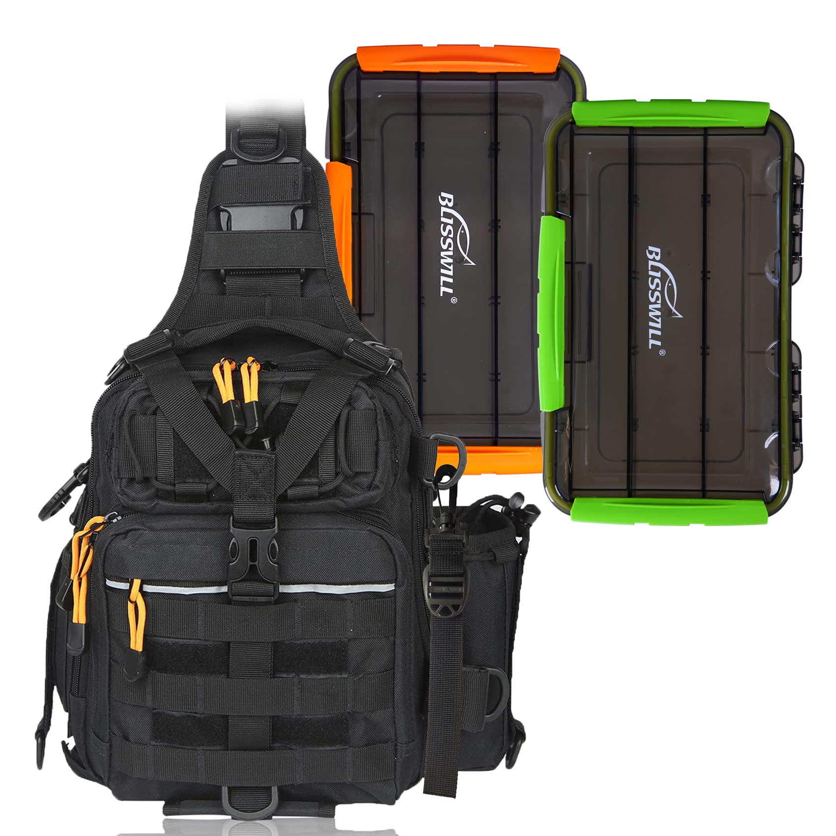 BLISSWILL Fishing Tackle Backpack with Two 3600 Fishing Tackle Box