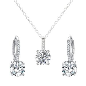 EVER FAITH Wedding Jewelry Set for Bridal Bridesmaid, 925 Sterling Silver Sparkly Round Cut White CZ Birthstone Hypoallergenic Necklace Earrings Set