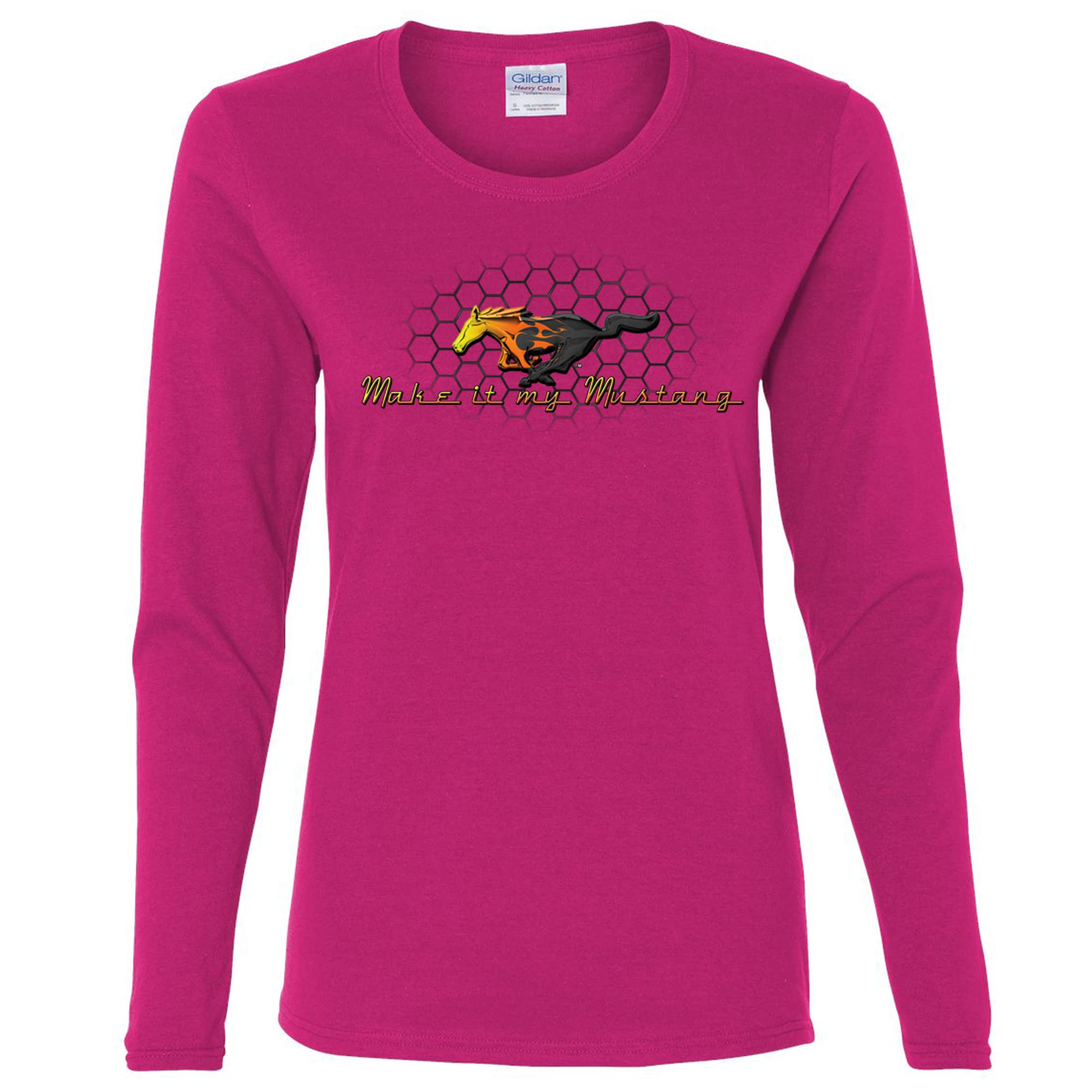 Ford Mustang Make It My Mustang Honeycomb Licensed Official Womens Long Sleeves, Fuschia, Small