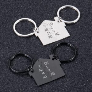 Couples Keychain 2 pcs You Are My Home Keyring for Couples Girlfriend Boyfriend Friend gift (Black(Home))