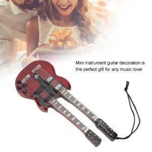 HEEPDD Miniature Guitar Model, Double Neck Bass Guitar Pendant Mini Wooden Guitar Ornament for Home Display Decoration