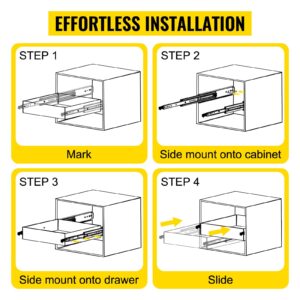 VEVOR Drawer Slides with Lock, 1 Pair 52 inch, Industrial Drawer Slides up to 500 lbs Capacity, 3-Fold Full Extension, Ball Bearing Lock-in & Lock-Out, Side Mount