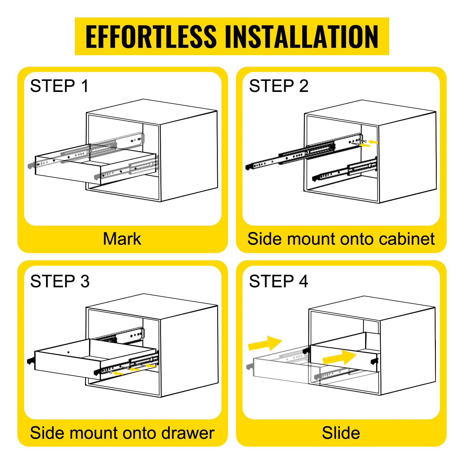 VEVOR Drawer Slides with Lock, 1 Pair 60 inch, Industrial Drawer Slides up to 500 lbs Capacity, 3-Fold Full Extension, Ball Bearing Lock-in & Lock-Out, Side Mount