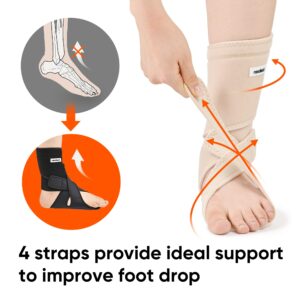 NEOFECT Drop Foot Brace Beige Right AFO Foot Drop Brace for Walking, Drop Foot Brace with Shoes, Stroke Recovery Equipment, Foot Drop Brace for Sleeping, Adjustable Ankle Brace (Left)