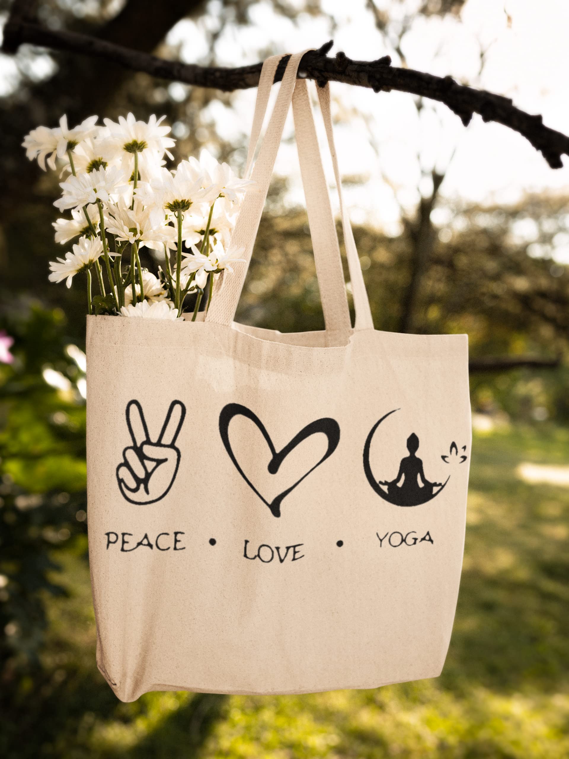 Peace Love Yoga Inspired Canvas Top Handle Tote Bag (Peace Love Yoga Inspired Canvas Top Handle Tote Bag1)