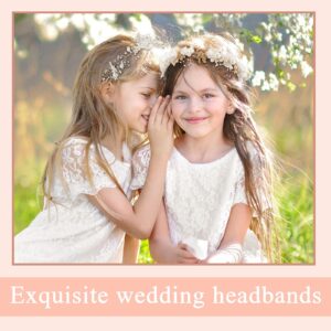 Wedding Flower Girl Headband 2 Pieces Vine Rhinestone Faux Pearl Hair Piece Wedding Headpiece for Bride Beads Crystal Headpiece Silver Bridal Hair Accessories for Girls Brides Communion Party Prom