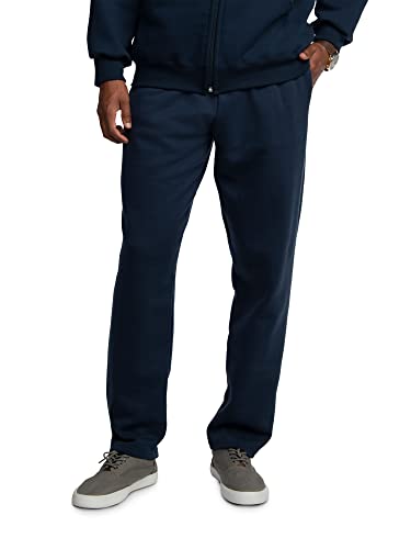 Fruit of the Loom Men's Eversoft Fleece Open Bottom Sweatpants with Pockets, Relaxed Fit, Moisture Wicking, Breathable, Navy, Medium