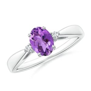 Carillon Solitaire Oval 1 Ctw Amethyst Gemstone 925 Sterling Silver Women Wedding Stacking Ring GIFT FOR HER (Sterling Silver, 10)