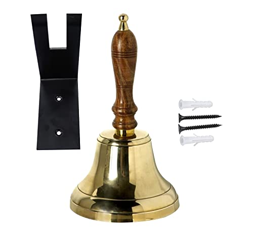 ARSUK Hand Bell for Adults, Wooden Handle Large Ringing Call Bells for Sick Person, Seniors, Teachers, Patients, Wedding, Santa, Christmas, Services 23.8 x 10.7 x 10.5, 240gm (4" Brass)