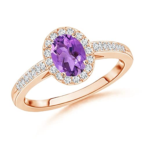 CARILLON Solitaire Accents 1 Ctw Oval Amethyst Gemstone 925 Sterling Silver Women Wedding Ring Jewelry (Rose Plated, 11)