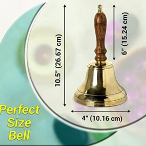 ARSUK Hand Bell for Adults, Wooden Handle Large Ringing Call Bells for Sick Person, Seniors, Teachers, Patients, Wedding, Santa, Christmas, Services 23.8 x 10.7 x 10.5, 240gm (4" Brass)