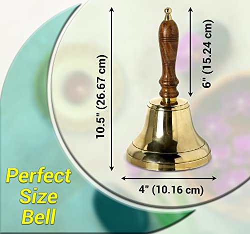 ARSUK Hand Bell for Adults, Wooden Handle Large Ringing Call Bells for Sick Person, Seniors, Teachers, Patients, Wedding, Santa, Christmas, Services 23.8 x 10.7 x 10.5, 240gm (4" Brass)