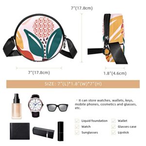 Abstract Modern Organic Shapes Floral Pattern Crossbody Bag for Women Teen Girls Round Canvas Shoulder Bag Purse Tote Handbag Bag